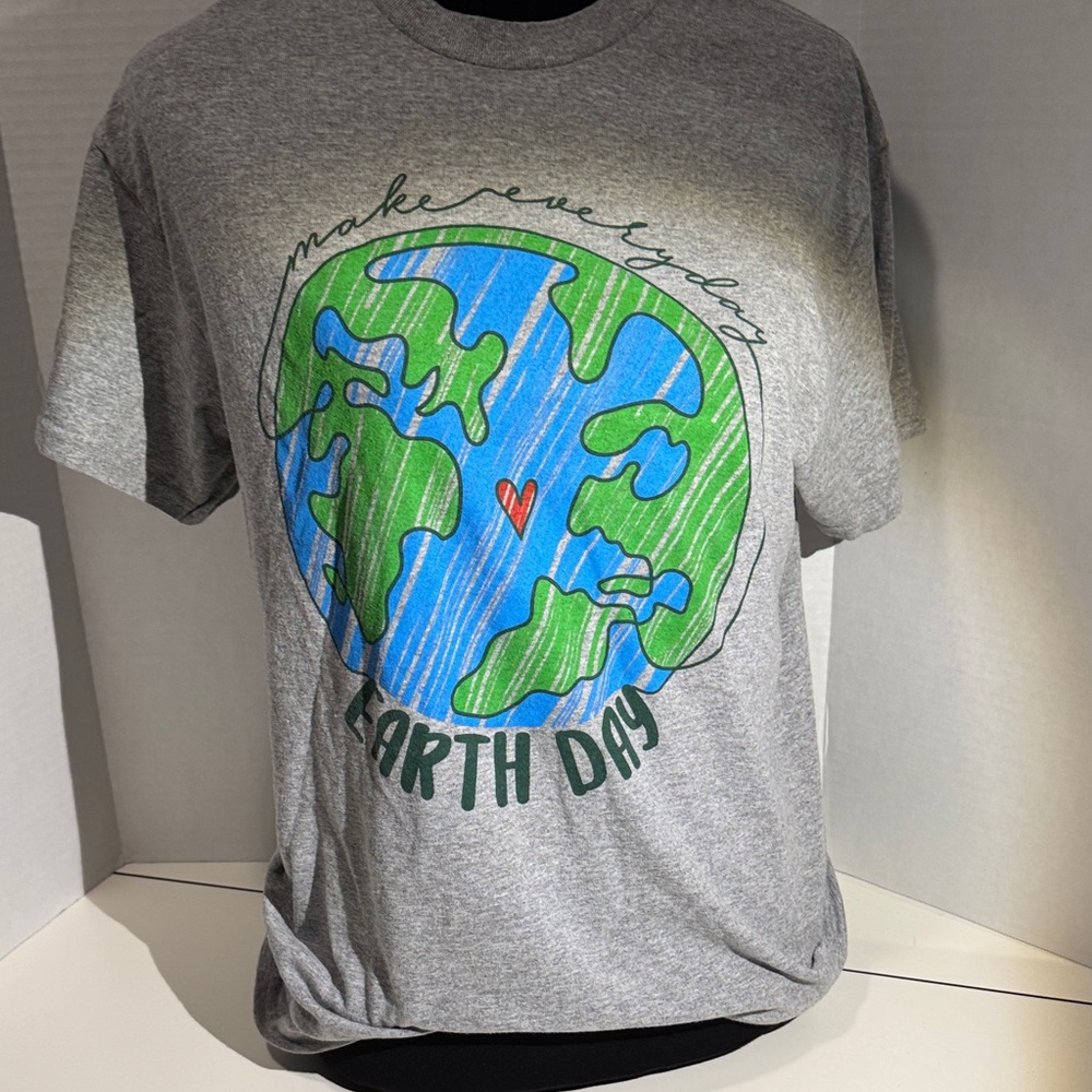 Gildan Gray Earth Day Tee with Green & Blue Graphic